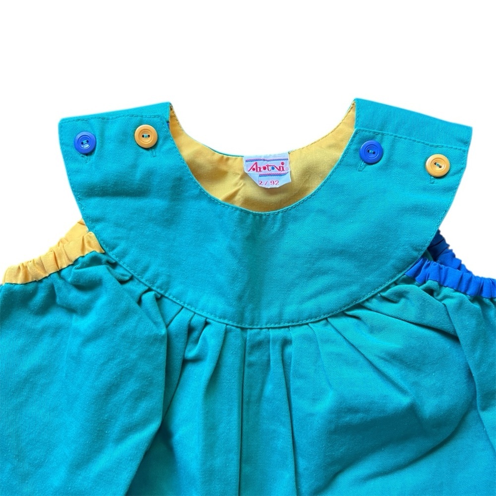 Vintage 1990s Art Viti Color block Green Blue Romper Overalls Unisex Kids Retro - Picture 2 of 15